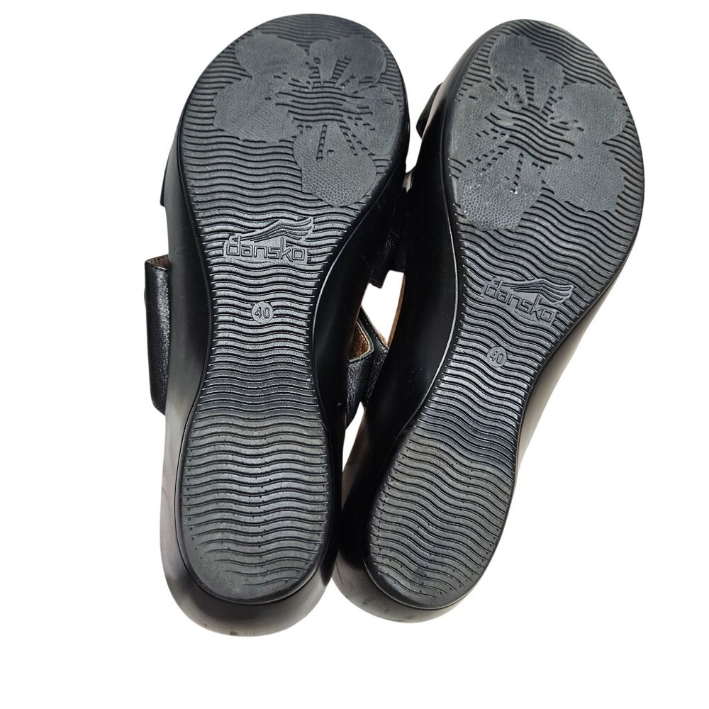 Dansko Womens Leather Platform Sandals Size 40 Hook Loop Straps‎ Black Turquoise - Picture 11 of 14